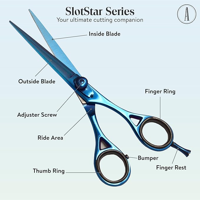 ANDUSTRIAL - Professional Hair Cutting Scissors/Shears For Men/Women/Home/Salon - Premium High Carbon Steel Quality - Smooth And Sharp - Double Notch - 6 Inch, Blue