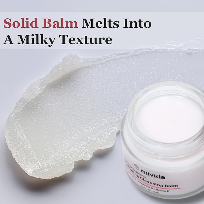 mivida Makeup Melting Cleansing Balm, Waterproof Makeup Remover with Ceramides, Vit E & Hyaluronic-Acid, Hydrating and Gentle Cleanser for Norished Skin, value Size 3.5 fl oz