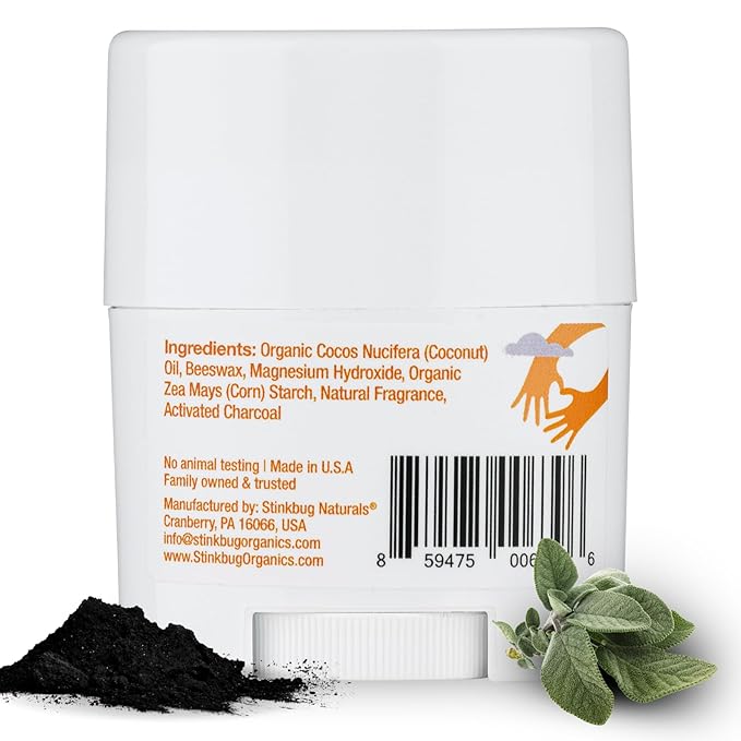 Stinkbug Naturals Organic Aluminum Free Travel Size Deodorant Stick with Amber Sage, Coconut Oil and Activated Charcoal, 0.75 Ounce Pack of 9
