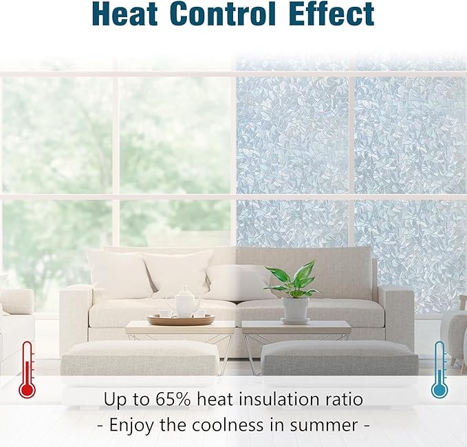 rabbitgoo Window Privacy Film Rainbow Film Decorative Window Sticker, 3D Static Stained Glass Cling Tint for Home Heat Control Non-Adhesive, Grayish Silver, 11.8 x 157.4 inches