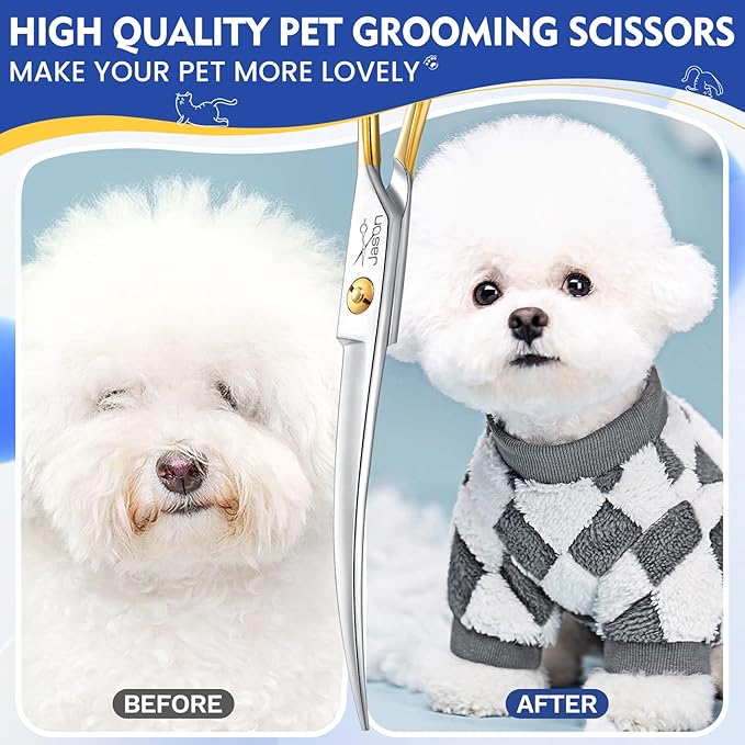 JASON 7.5 Inch Curved Scissors for Dog Grooming Professional Downward Curved Pet Face Trimming Shears with Symmetric Handle Sharp Comfortable Christmas Gift