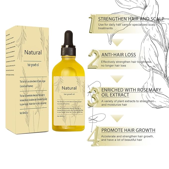 Natural Hair Growth Oil, 1 PCS Rosemary Oil for Hair Growth Organic, Hair for Dry Damaged Hair and Growth