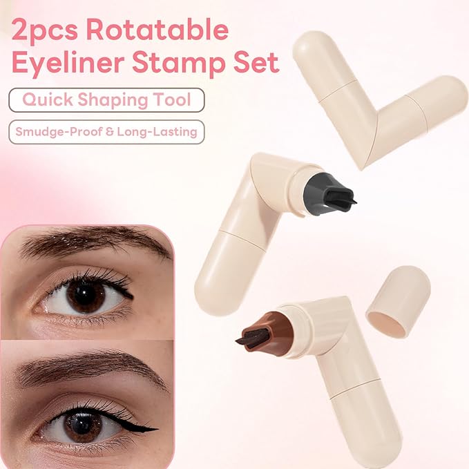 Two-piece Rotary Eyeliner Stamp Set - Quick Shaping Tool, Marks Left and Right Eyes, Smudge-Proof and Long-Lasting, Suitable for Beginners and Makeup Artists (Black & Brown)