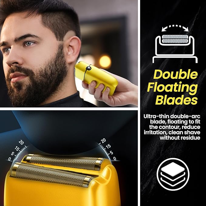 Electric Foil Shavers for Men, 3 Speed Electric Razor for Men, High Speed Dual Floating Blades, IPX7 Waterproof Wet & Dry, LED Display, USB Type C Charging, Foil Razor for Face/Beard/Head (Gold)