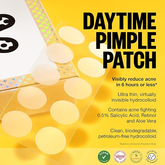 PEACE OUT Acne Day Dot, Sheer Acne Healing Dots, Virtually Invisible Wear, Hydrocolloid Pimple Patches Helps Clear Blemishes Quickly with Encapsulated Salicylic Acid, Retinol & Aloe Vera, 20 dots