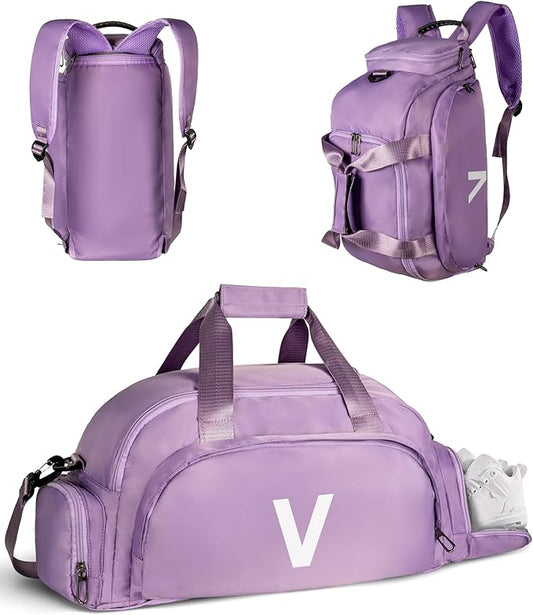 Preppy Gifts, Initial Gym Bags with Shoe Compartment, Dance Bag for Girls, Monogram Kid Overnight Bags, Carry on Travel Duffel-Perfect for Ballet Sport Gymnastics Cheer (Letter V)