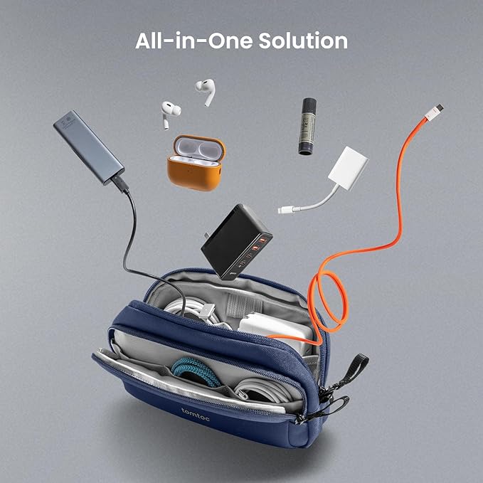 tomtoc Electronic Organizer Travel Case, Water Resistant Dual Compartment Tech Pouch Cable Organization Storage Bag for Charger, Cord, Phone, Hard Drive, Power Bank, Accessories Travel Essentials