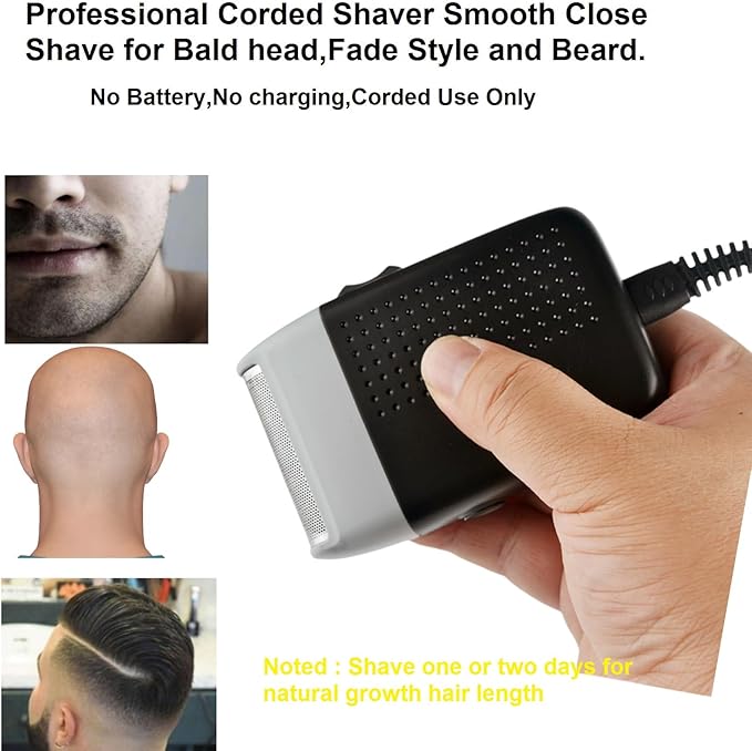 Corded Electric Foil Shaver,Professional Close Shave Razor,Bald Head Shavers for Men,Barber Shop Fade Style Clipper,Face Stubble Beard Smooth Trimmer,12v Powerful Motor,Only Corded Use