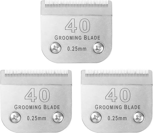 3 Pcs Size 40# Detachable Dog Grooming Blades, Compatible with Andis, Oster A5, Wahl KM10 Series Clippers, Cut Length 0.25mm, Silver (40# 0.25mm, 3 Packs)