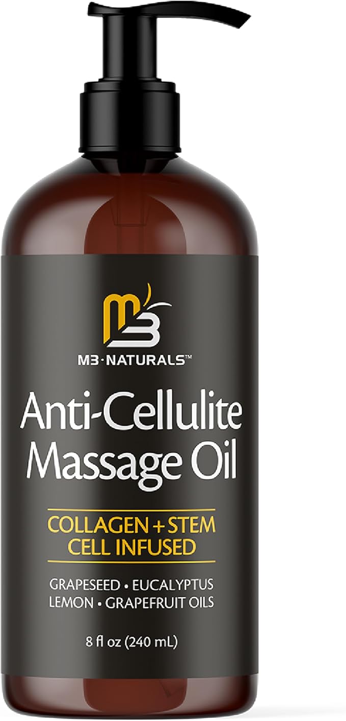 Anti Cellulite Oil and Lymphatic Drainage Massager Kit | Fascia Blaster for Contoured & Smoother Skin | Muscle Roller for Sore Arms, Legs, and Stomach, 8 fl oz by M3 Naturals