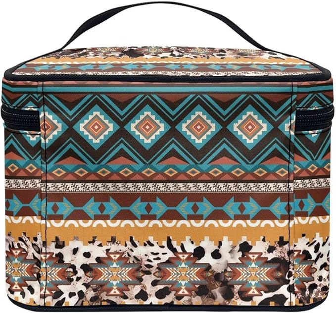 JoyLamoria Tote Bag Large Capacity Cosmetic Bag Toiletry Bag Case Zipper Closure Makeup Bag, Aztec Southwestern Leopard Print