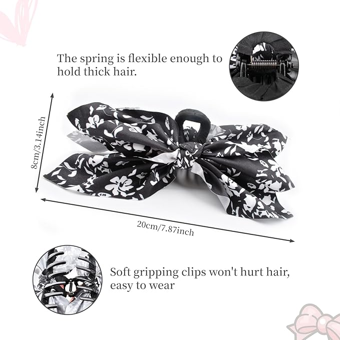 Bow Claw Clips Bow Hair Clips Black 2PCS Big Hair Bows for Women Butterfly Styling Large Hair Clips for Thick Hair for Girls Hair Accessories for Teen