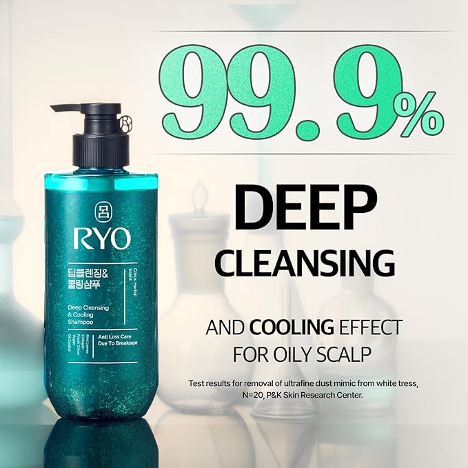 RYO Deep Cleansing Shampoo with Korean Ginseng & Caffeine - Cooling and Refreshing for Oily Scalp, Hair Loss Care, Anti-Dandruff, Sebum Control, 16 Fl Oz.