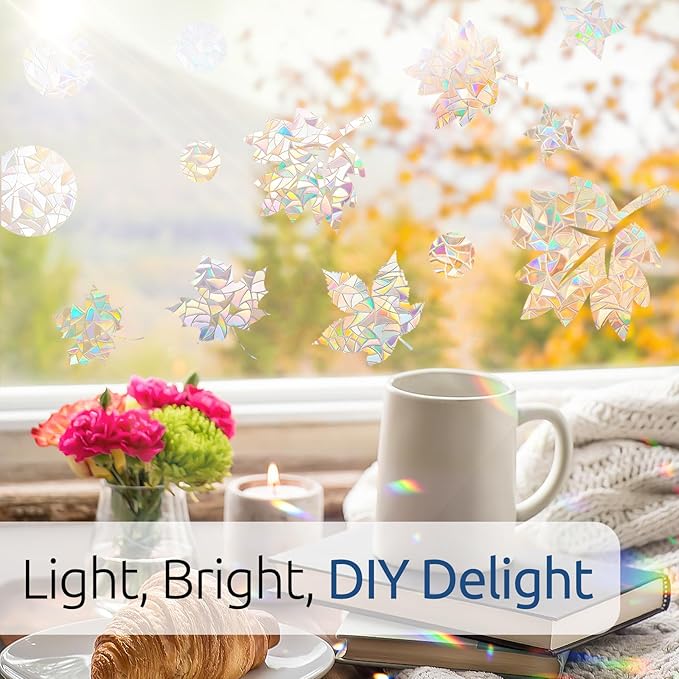 rabbitgoo Window Privacy Film Rainbow Film Decorative Window Sticker, 3D Static Stained Glass Cling Tint for Home Heat Control Non-Adhesive, 35.4 x 118.1 inches