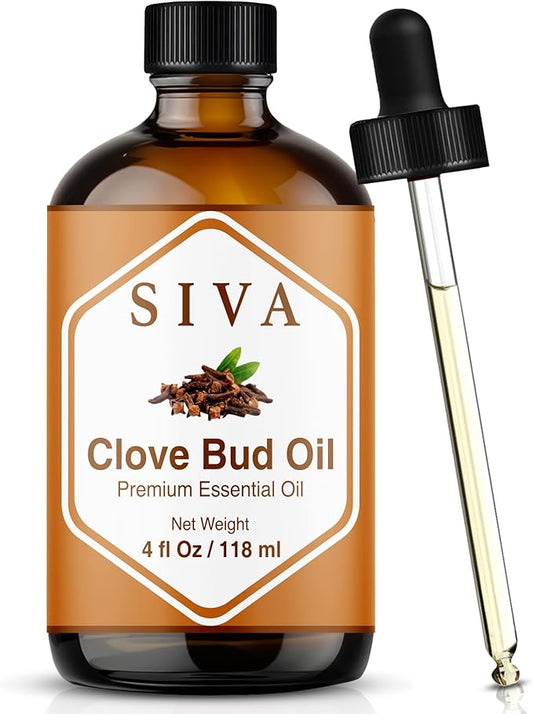 Siva Clove Bud Essential Oil - 4 Fl Oz – 100% Natural Clove Oil - for Diffuser, Face, Skin Care, Aromatherapy, Hair Care, Scalp and Body Massage - with Dropper