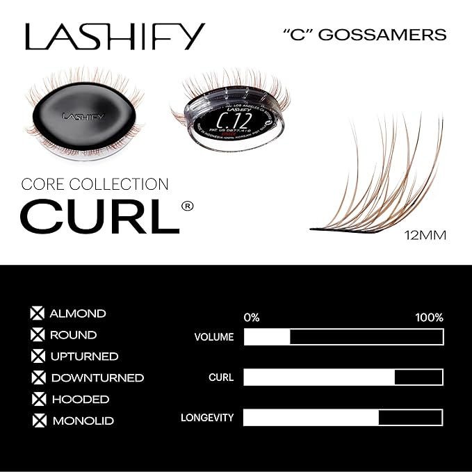 Lashify Curl 12mm Gossamer Eyelash Extensions Refill, Ginger Color, DIY False Lashes for a Natural Look