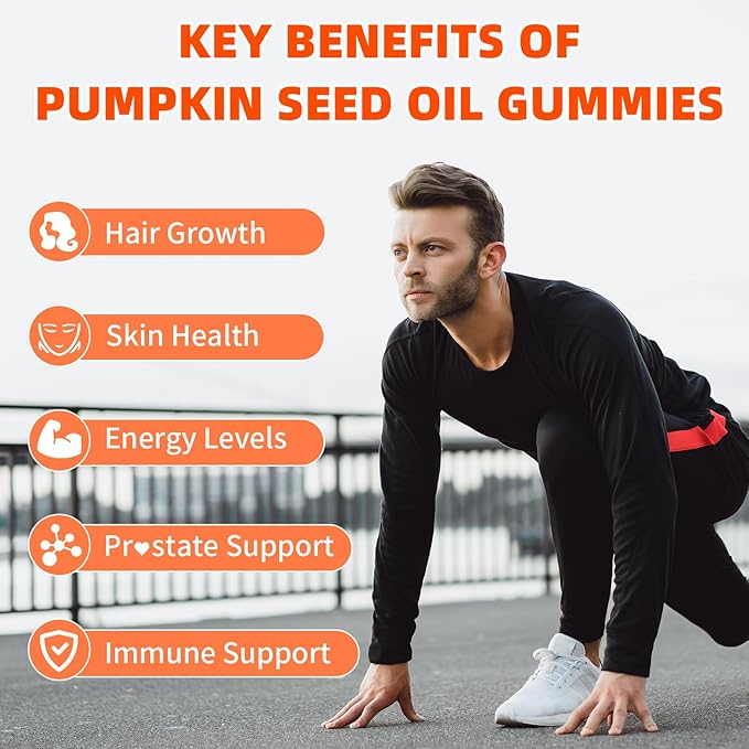 Pumpkin Seed Oil Supplement Gummies 4000mg with Saw Palmetto for Hair Growth & Skin Health, High Pure Extract for Women & Men Extra Strength Pumpkin Seed, Strawberry Flavor, 60 Count