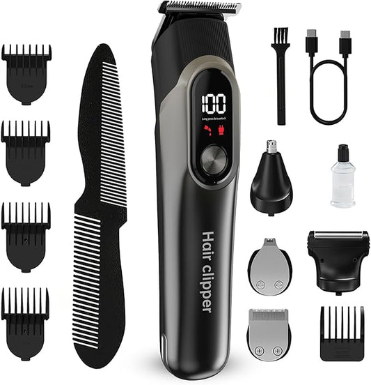 RUIBO Hair Clippers for Men Professional 5 in 1 Cord/Cordless Beard Nose Ear Body Grooming Hair Clipper Trimmer with Smart Charge Technology (Gray)