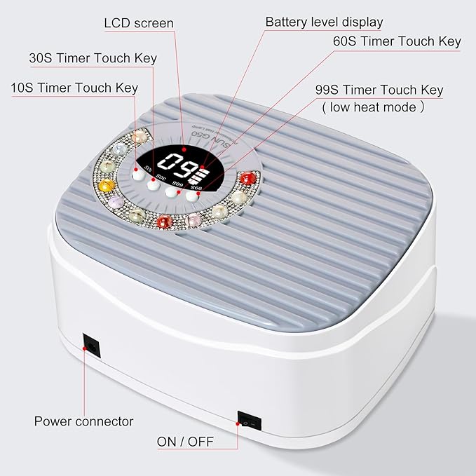 LIMEGIRL UV LED Nail Lamp Kit for Gel Polish Professional Fast Curing Grey Dryer Light Set with 45PCS Lamp Beads and Gloves Cordless Rechargeable Nail Art Cure Machine for Manicure Pedicure