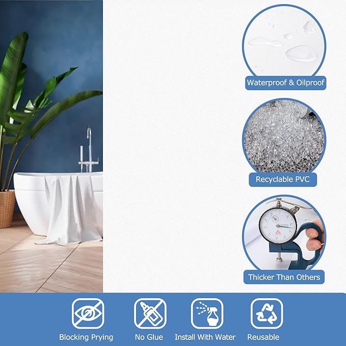 HIDBEA Frosted Window Privacy Film - Non Adhesive Static Cling Glass Stickers Sun UV Blocking Heat Control Door Covering Decals for Home Office(35.4 x 78.7 Inch, Frosted White)