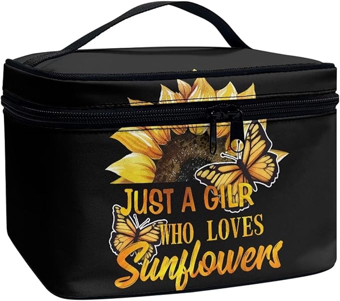 JoyLamoria Inspiring Sunflower Butterfly Cosmetic Bag Travel Women Girls Makeup Bag Wallet Coin Purse