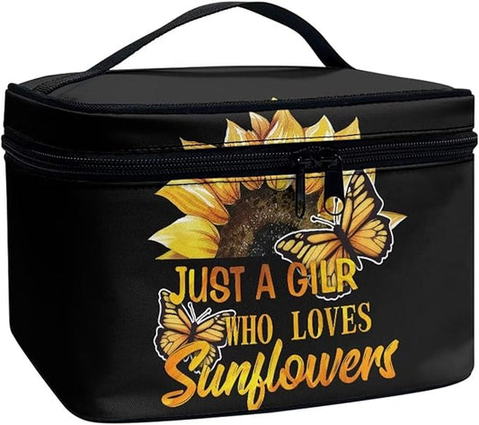 JoyLamoria Inspiring Sunflower Butterfly Cosmetic Bag Travel Women Girls Makeup Bag Wallet Coin Purse