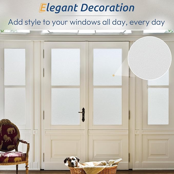 rabbitgoo Window Privacy Film, Frosted Glass Window Clings, Static Cling UV Heat Blocking Door Stickers for Home Bathroom, Removable Indoor Decal Coverings Day and Night, Pure, 35.4 x 118.1 Inches