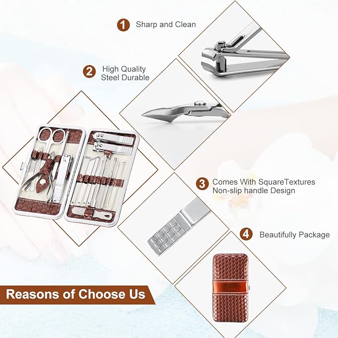 Nail Clippers Set 18 Pieces Stainless Steel Manicure Kit, Professional Grooming Kits, Nail Care Tools with Luxurious Travel Case