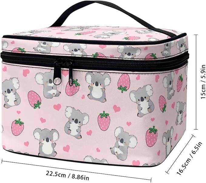 JoyLamoria Strawberry Koala Toiletry Bag Makeup Bag Pouch Cosmetic Bag Toiletry Bag Desk Cosmetics Pouch Storage with Strap