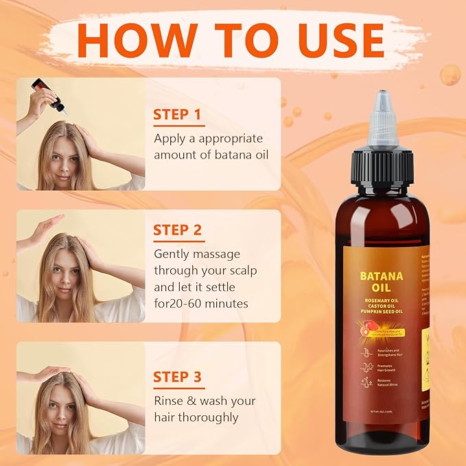 Natural Batana oil for hair growth,Batana Oil, Rosemary，Castor Oil，Pumpkin Seed Oil，4in1 Liquid Batana Hair Oil for All Hair Types (1PCS)