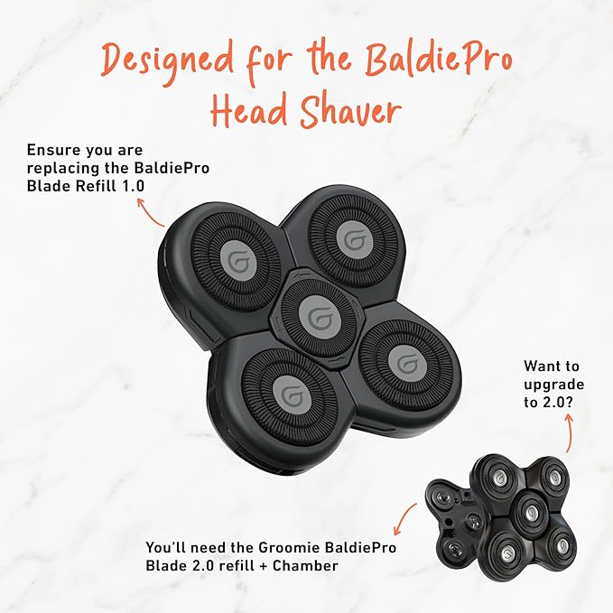 Groomie BaldiePro Cordless Bald Head Shavers for Men, Blade Refill - Waterproof Electric Head Shavers Replacement Head - Men's Rotary Head Razor for Bald Men for Smooth Shave
