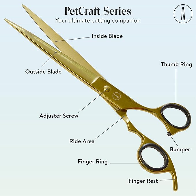 ANDUSTRIAL - Professional Hair Cutting And Thinning Pet Grooming Scissors/Shears For Dogs, Cats - Premium Carbon Steel Quality - Smooth And Sharp - 8.5 Inch, Half Gold