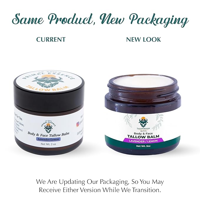 Dr. Dave's Primal Essence Grass Fed Beef Tallow Balm for Face and Body with Shea Butter, Organic Jojoba Oil, Honey, and Beeswax – Beef Tallow for Skin – Lavender and Lemon – 2 oz