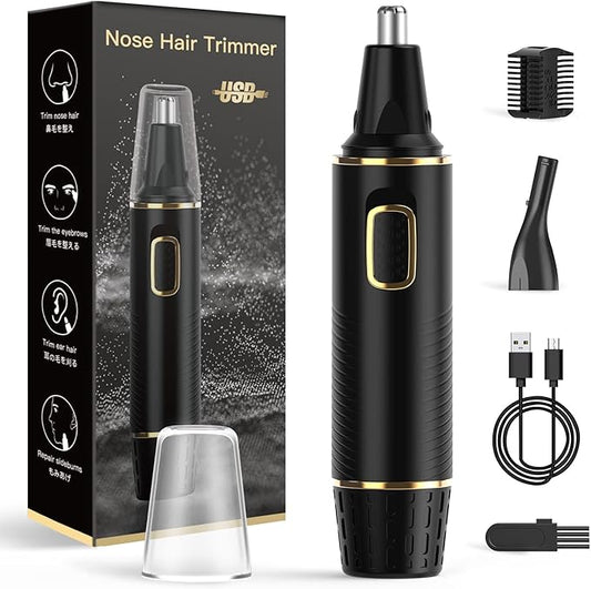 Nose Hair Trimmers for Men，Rechargeable Hair Trimmer 2 in 1 Painless Multifunctional Ear and Nose Hair Trimmer with IPX7 Waterproof Dual Edge Blades (Black)