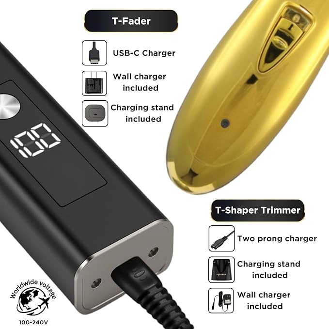 Supreme Trimmer 2-in-1 T-Fader Foil Shaver & T-Shaper Trimmer Set | ST5200 Beard Trimmer STF501 Electric Razor | Travel Hair Trimmer | Gold