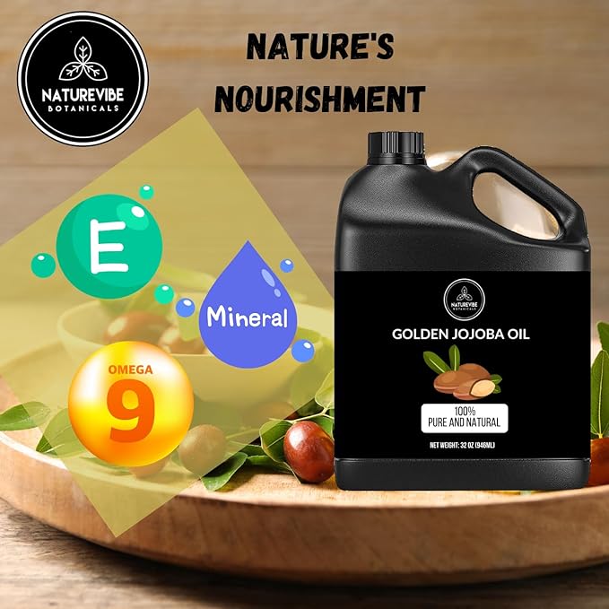 Naturevibe Botanicals Golden Jojoba Oil 32 oz – 100% Pure, Cold-Pressed Moisturizer for Skin & Hair | Antioxidant-Rich, Non-Greasy, Carrier Oil & Daily Hydration