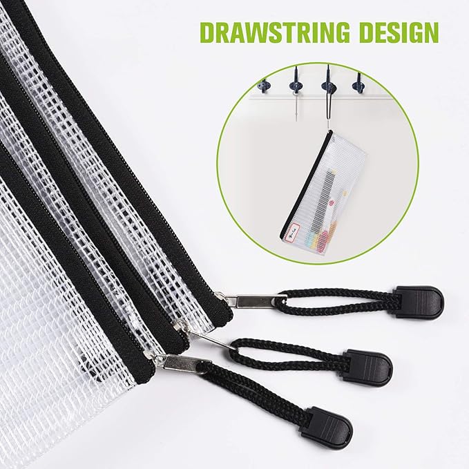 12 Pcs Plastic Mesh Zip File Bags, Waterproof Tear-Resistant Document File Folders, B5 Size Zipper Documents Pouch Document Organizer Bags for School Office Home Travel Storage(11.26×7.9 Inch)