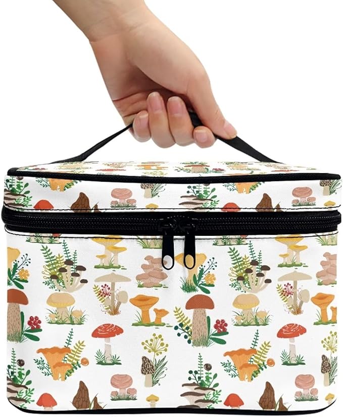 JoyLamoria Mushroom Blossoms Toiletry Bag Lightweight Cosmetic Bag Wallet Coin Purse