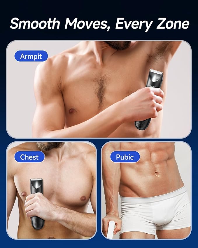 Manscape Trimmer for Men - No Nicks Electric Razor-Shaver for Balls/Pubic/Groin/Legs/Chest Hair Removal w/Light & Ceramic Blade, IPX7 Waterproof Body Groomer USB-C Charging, Gifts for Him Dad