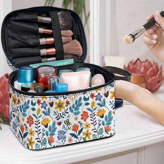 JoyLamoria Makeup Bag Pouch Cosmetic Bag Toiletry Bag Desk Cosmetics Pouch Storage Decor, Flower Blossoms
