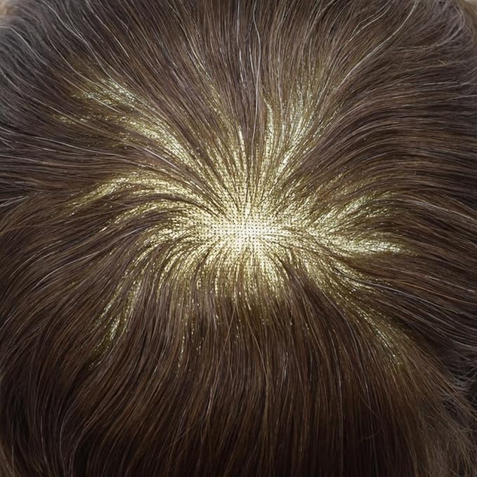 Mens Toupee Human Hair Piece French Lace Toupee for Man Hair System Indian Human Hair Replacement Systems V-Looped PU Front Hairpieces 8"X10" 2# DARKEST BROWN