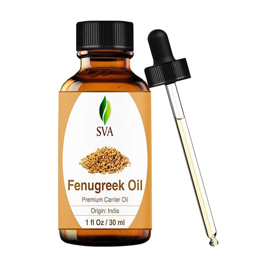 SVA Fenugreek Seed Oil - 1 Fl Oz – 100% Natural Cold Pressed Fenugreek Oil - for Face, Skin Care, Hair Care, Scalp Massage & Body Massage – Carrier Oil with Dropper