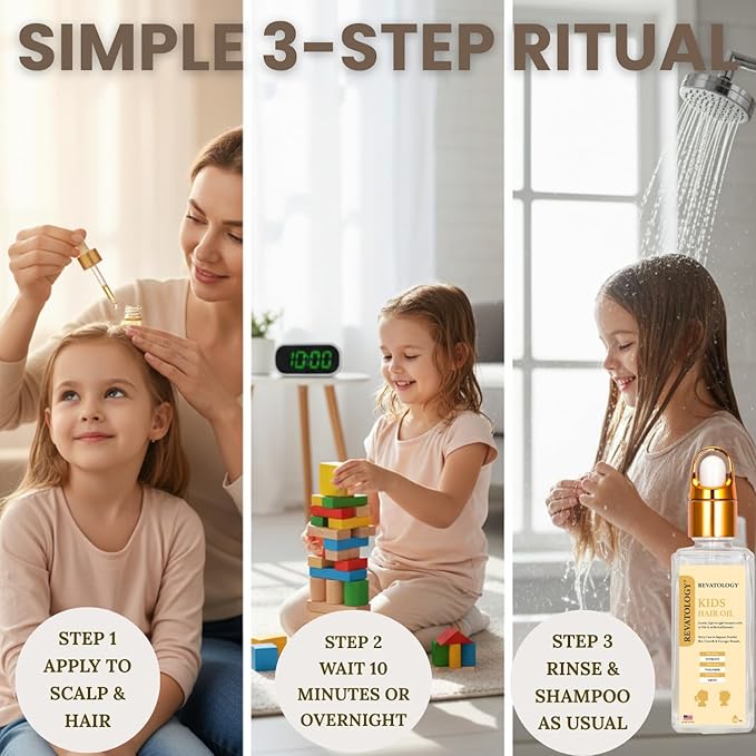 REVATOLOGY Kids & Baby Hair Growth Product High Potency Scalp & Hair Oil (Made in USA) 26 Cold-Pressed Botanicals for all Ages and Hair types -Thin, Curly, Thick Hair | Cruelty & Chemical Free