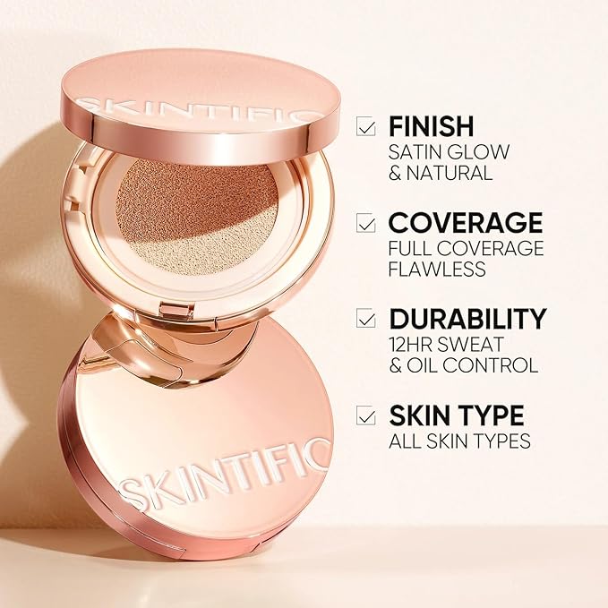Full Coverage Cushion Foundation, Weightless, Skin Fit, Satin Glow Finish, Oil-Control Waterproof Foundation, Sweatproof Flawless,Korean Makeup,Tattoo Cover Up, Buildable(#00W Warm Porcelain)