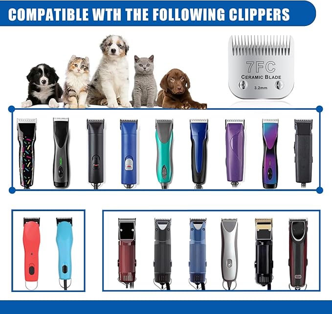 7FC# Detachable Pet Dog Grooming Clipper Ceramic Blade,Compatible with Andis Size 7FC Cut Length 1/8"(3.2mm),Compatible with andis/wahl/Oster Dog Clippers 1PCS