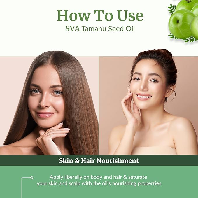 SVA Tamanu Seed Oil Organic - 32 Fl Oz – 100% Natural Cold Pressed Tamanu Oil - for Face, Skin Care, Hair Care, Scalp Massage & Body Massage – Carrier Oil