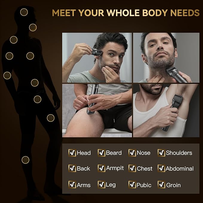 Beard Trimmer for Men - 42 Adjustable Length Settings Hair Clippers, Professional Body Hair Trimmer for Men Precision Facial Hair Trimming IPX6 Waterproof Nose Trimmers LED Display Mustache Trimmers
