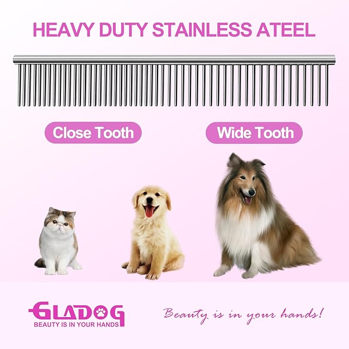 GLADOG Professional 4 in 1 Dog Grooming Scissors Set with Safety Round Tips, Sharp and Heavy-duty Pet Grooming Shears for Cats (Red)