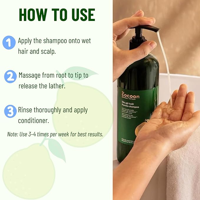 Cocoon Pomelo Oil Shampoo with Xylishine & Amino Acid, Hair Growth Product for Thinning, Damaged, Organic Shampoo No Sulfate, Vegan, Soften, Reduce Loss & Volumize Hair Growth