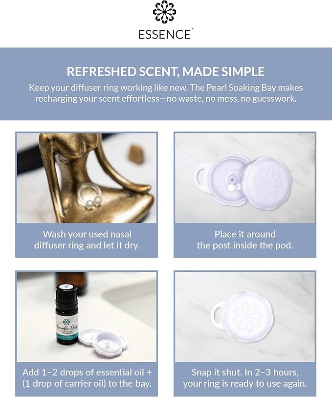 Essence Pearl Travel Case - Wearable Aromatherapy Kit with Nasal Diffuser Rings, Soaking Bay, and 5mL Essential Oil – Portable Wellness Gift Set for On?The?Go Self Care